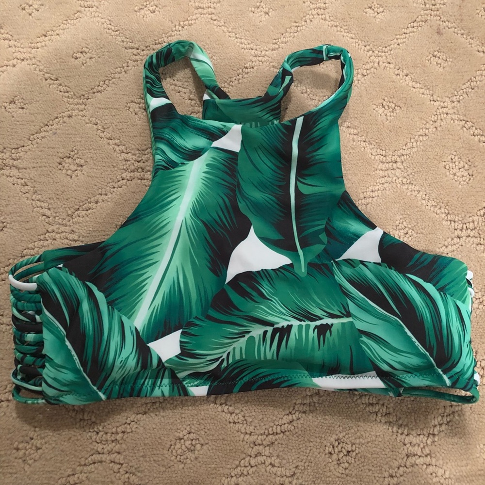 Zaful leaf print halter bikini top